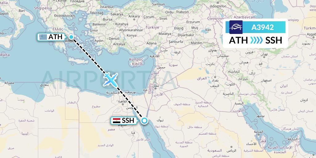 A3942 Aegean Airlines Flight Map: Athens to Sharm el-Sheikh