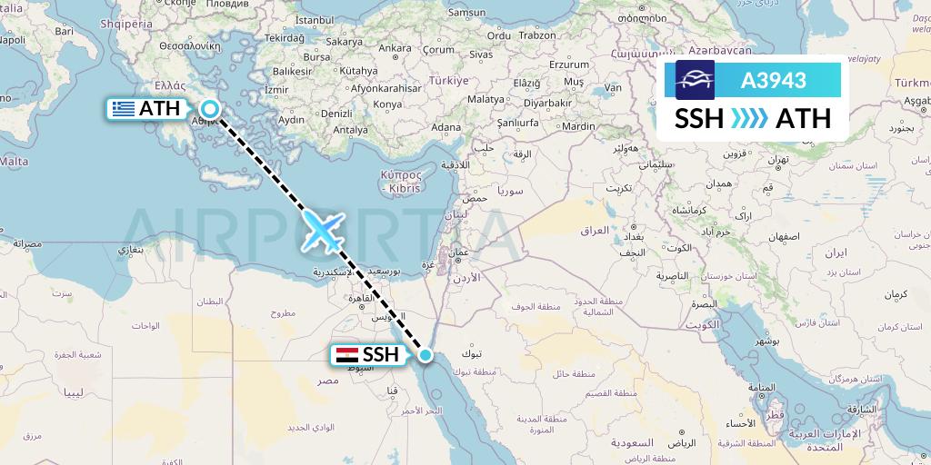 A3943 Aegean Airlines Flight Map: Sharm el-Sheikh to Athens