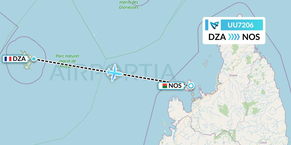 UU7206 Air Austral Flight Map: Dzaoudzi to Nosy Be
