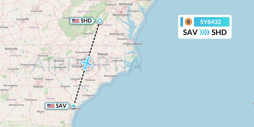 SY8432 Flight Status Sun Country Airlines Savannah to Staunton (SCX8432)
