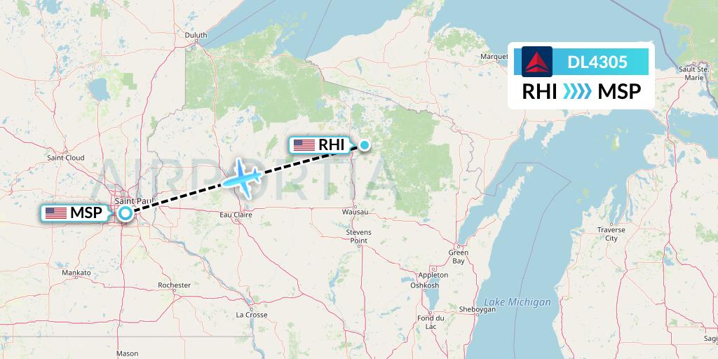 DL4305 Delta Air Lines Flight Map: Rhinelander to Minneapolis