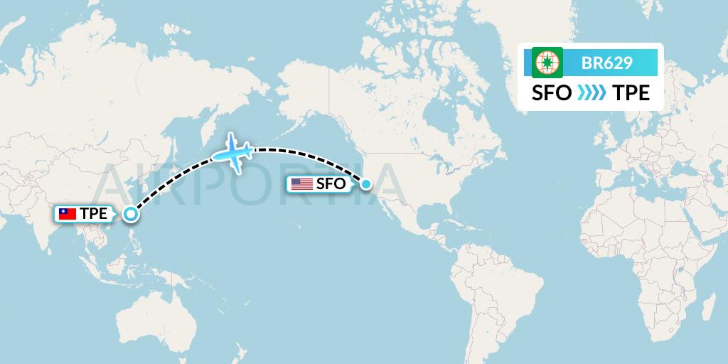 BR629 EVA Air Flight Map: San Francisco to Taipei