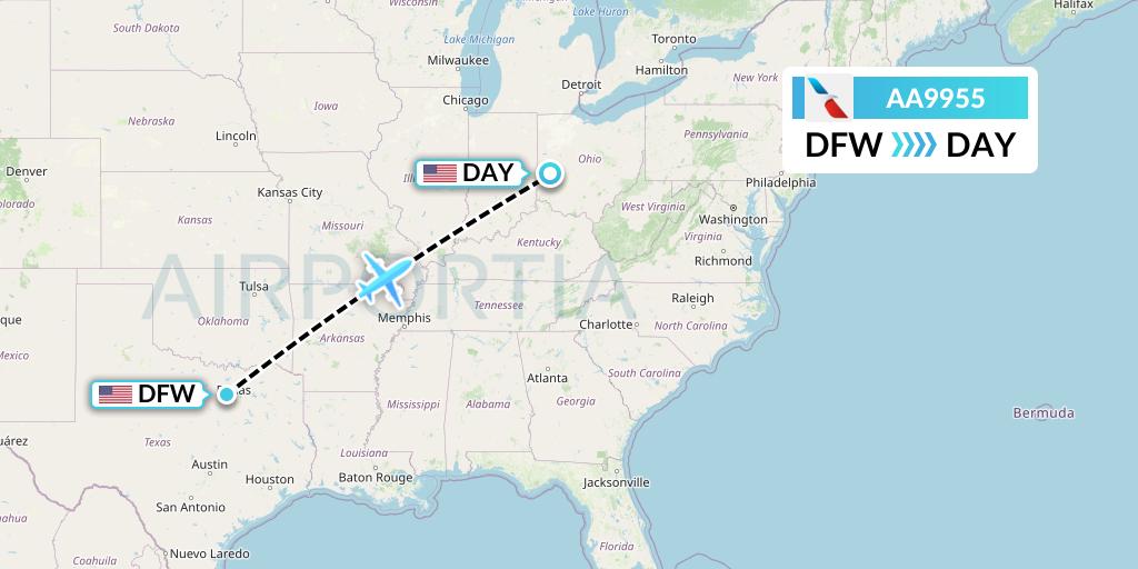 AA9955 American Airlines Flight Map: Dallas to Dayton