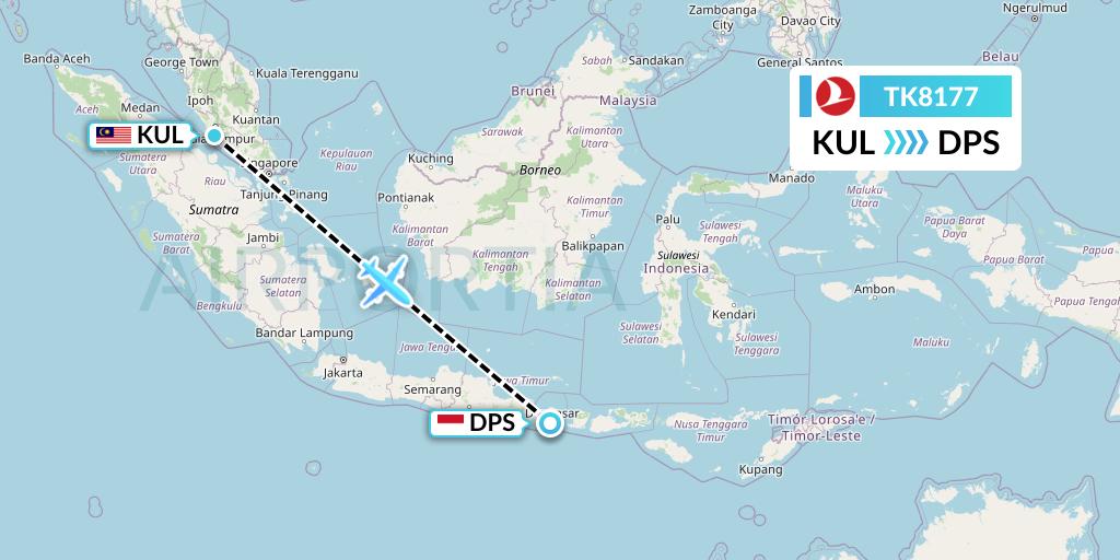 TK8177 Turkish Airlines Flight Map: Kuala Lumpur to Denpasar