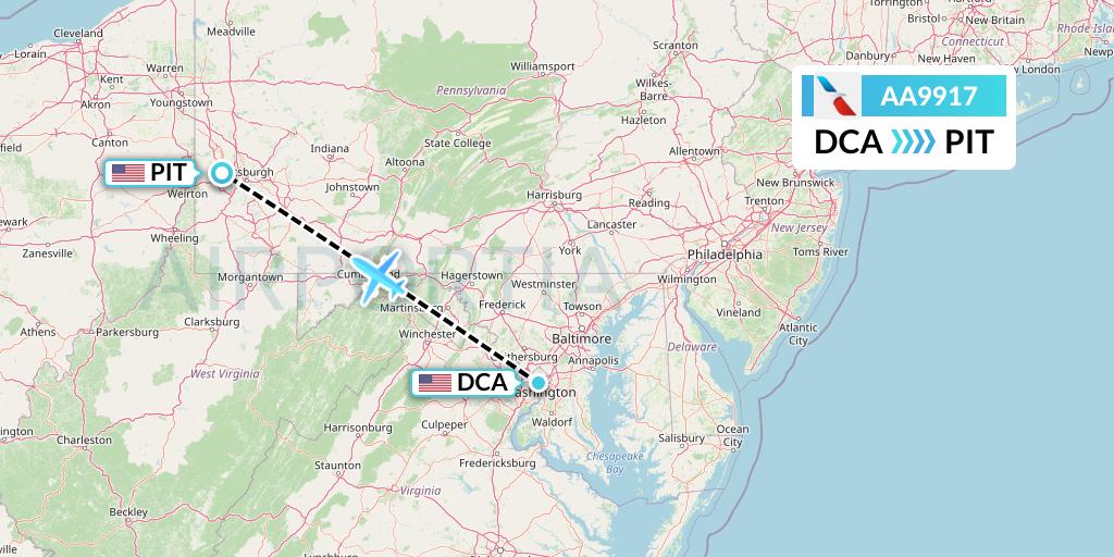 AA9917 American Airlines Flight Map: Washington to Pittsburgh