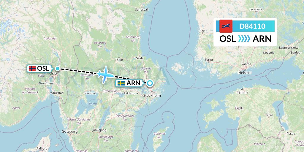 D84110 Norwegian Air International Flight Map: Oslo to Stockholm