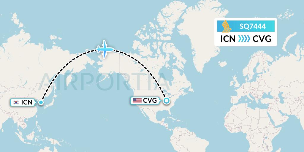 SQ7444 Singapore Airlines Flight Map: Seoul to Cincinnati