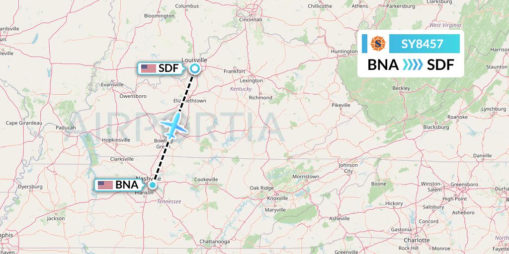 SY8457 Sun Country Airlines Flight Map: Nashville to Louisville