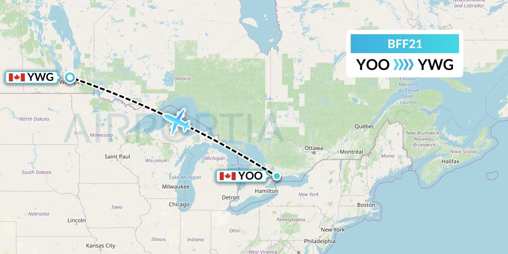 BFF21 Air Nunavut Flight Map: Oshawa to Winnipeg