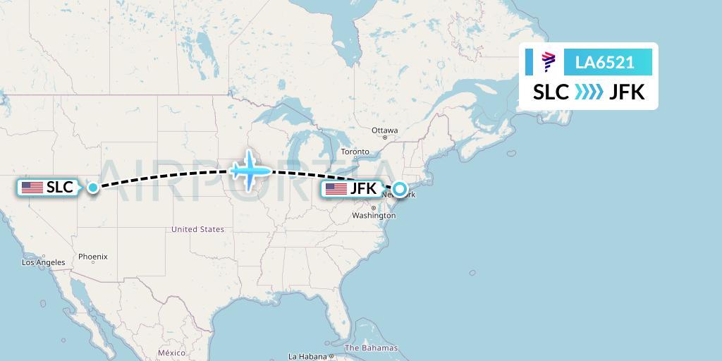 LA6521 LAN Airlines Flight Map: Salt Lake City to New York