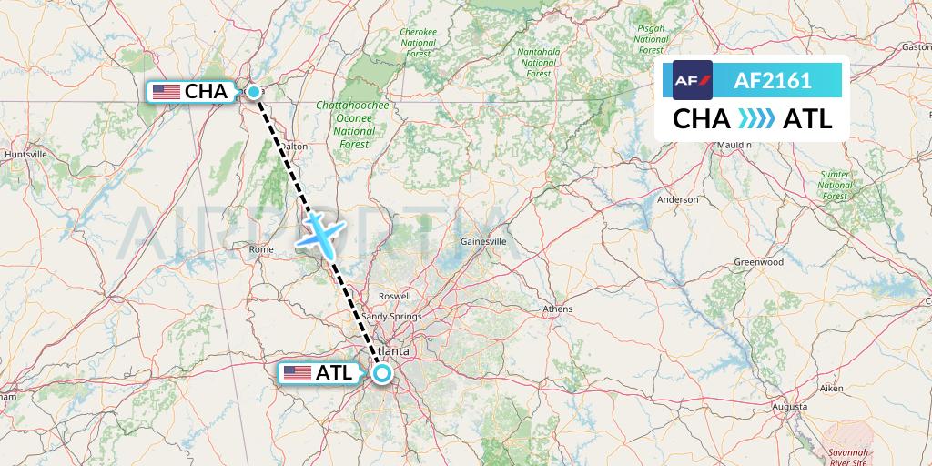 AF2161 Air France Flight Map: Chattanooga to Atlanta
