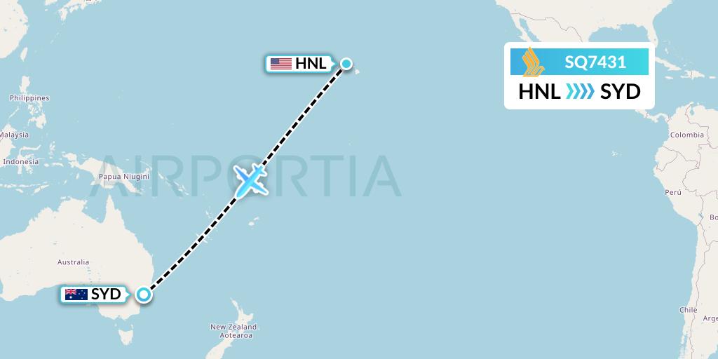 SQ7431 Singapore Airlines Flight Map: Honolulu to Sydney
