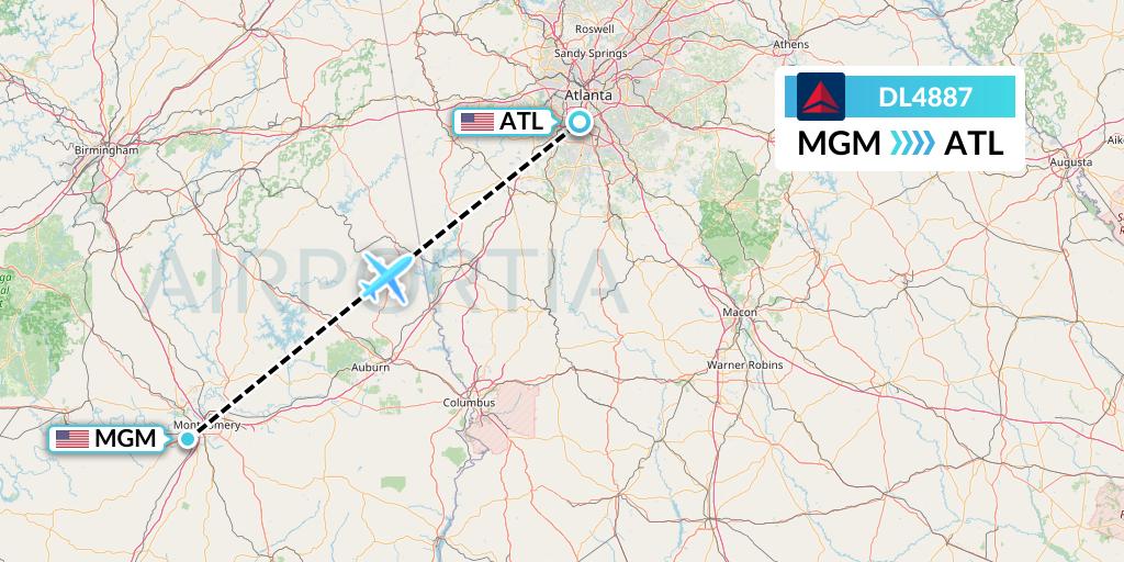 DL4887 Delta Air Lines Flight Map: Montgomery to Atlanta