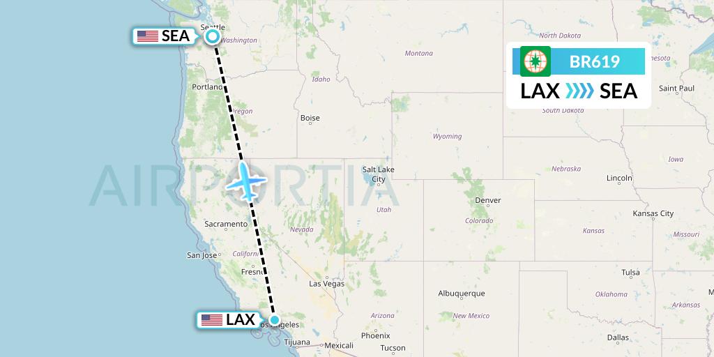 BR619 EVA Air Flight Map: Los Angeles to Seattle