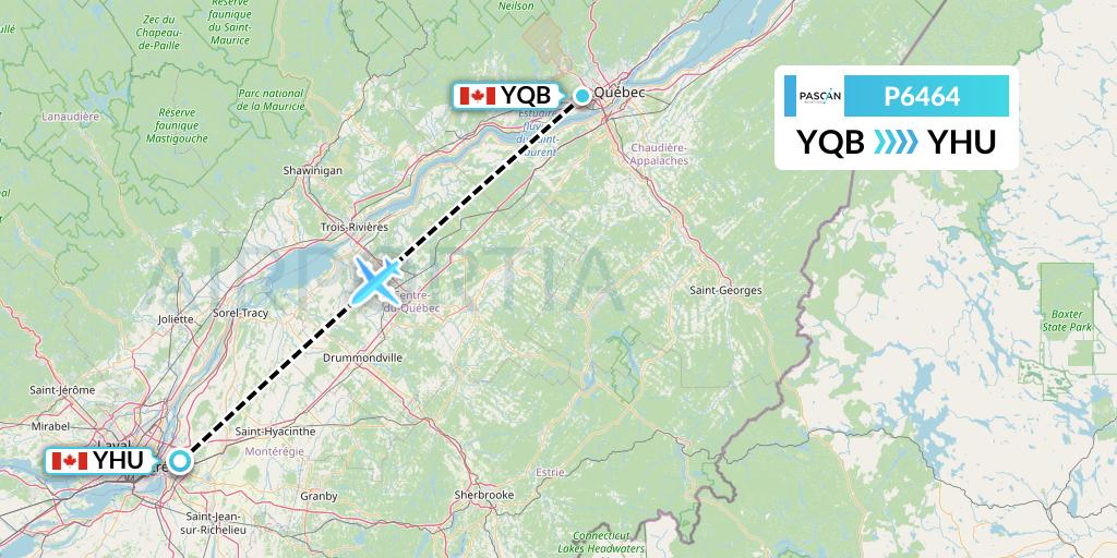 P6464 Pascan Aviation Flight Map: Quebec to Montreal