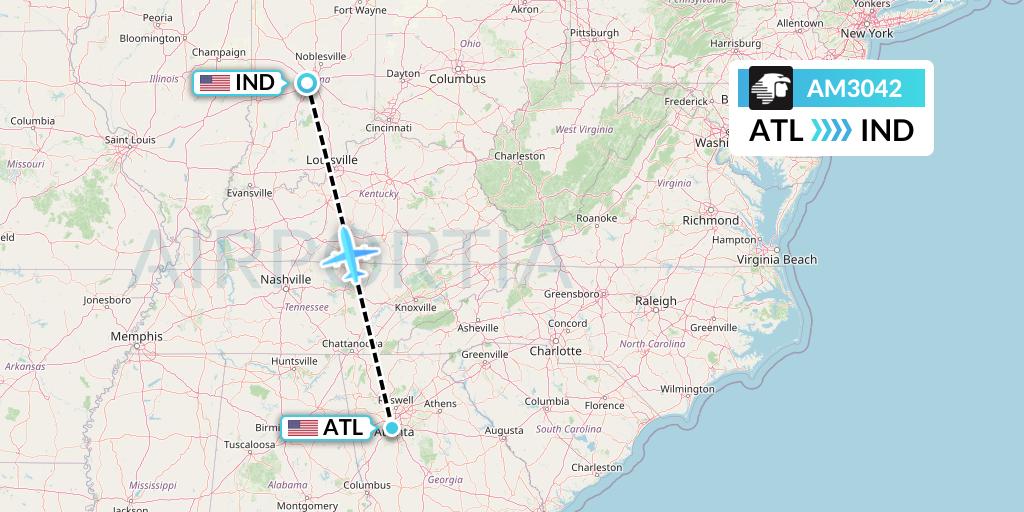 AM3042 Aeromexico Flight Map: Atlanta to Indianapolis