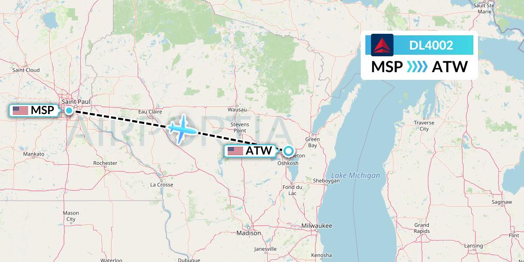 DL4002 Delta Air Lines Flight Map: Minneapolis to Appleton
