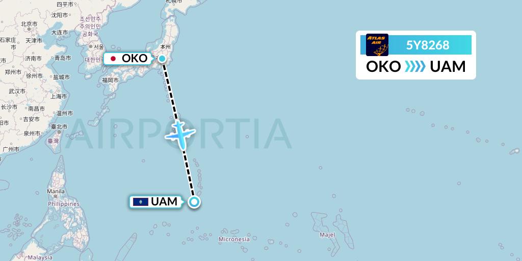 5Y8268 Atlas Air Flight Map: Fussa to Andersen