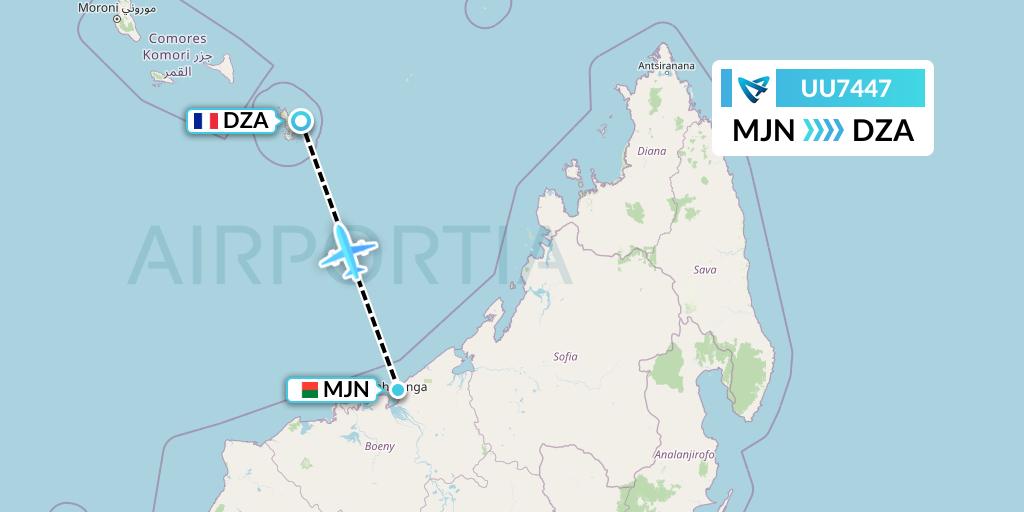 UU7447 Air Austral Flight Map: Madagascar to Dzaoudzi