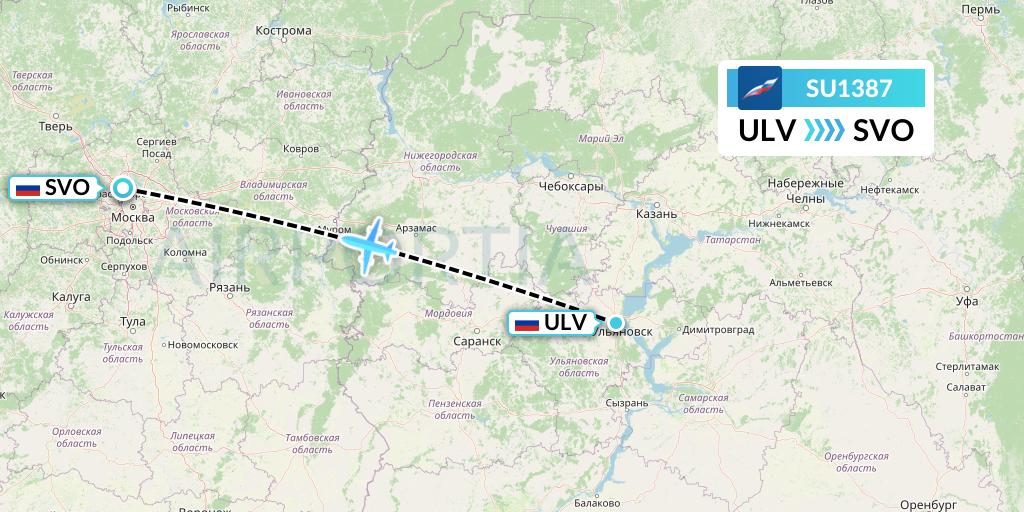 SU1387 Aeroflot Flight Map: Ulyanovsk to Moscow