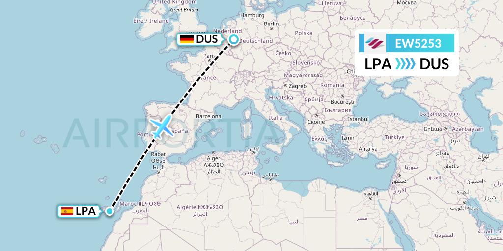 EW5253 Eurowings Flight Map: Las Palmas to Dusseldorf