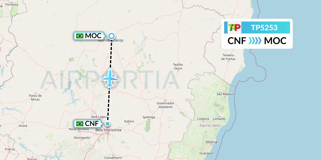 TP5253 TAP Portugal Flight Map: Belo Horizonte to Montes Claros