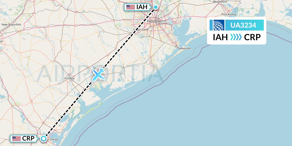 UA3234 United Airlines Flight Map: Houston to Corpus Christi