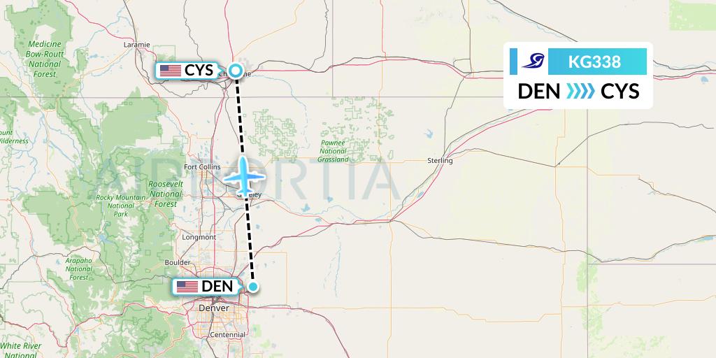 KG338 Key Lime Air Flight Map: Denver to Cheyenne
