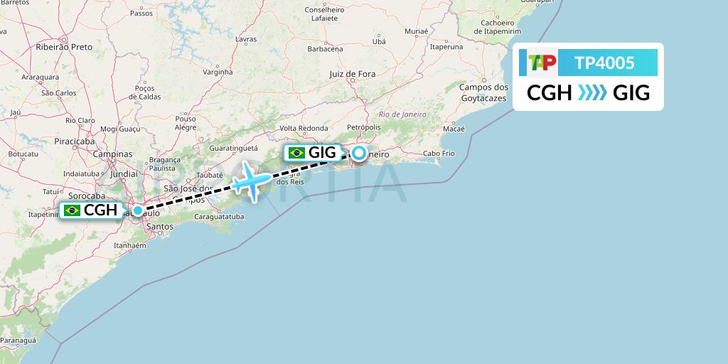TP4005 TAP Portugal Flight Map: Sao Paulo to Rio de Janeiro