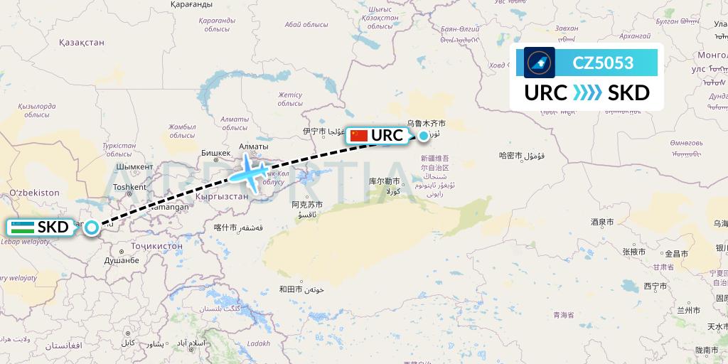 CZ5053 China Southern Airlines Flight Map: Urumqi to Samarkand