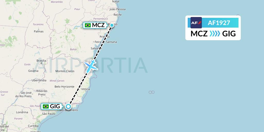 AF1927 Air France Flight Map: Maceio to Rio de Janeiro