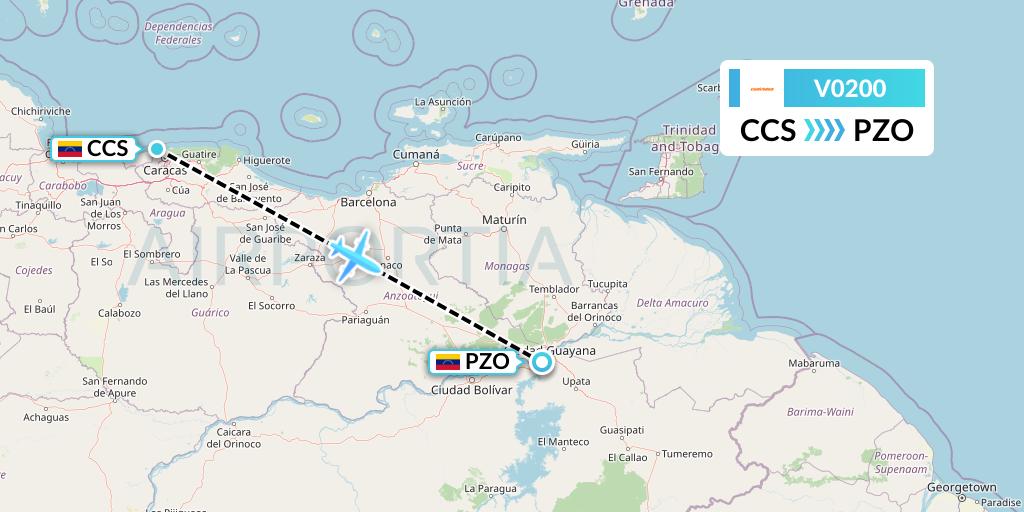 V0200 Conviasa Flight Map: Caracas to Puerto Ordaz