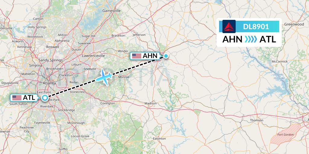 DL8901 Delta Air Lines Flight Map: Athens to Atlanta