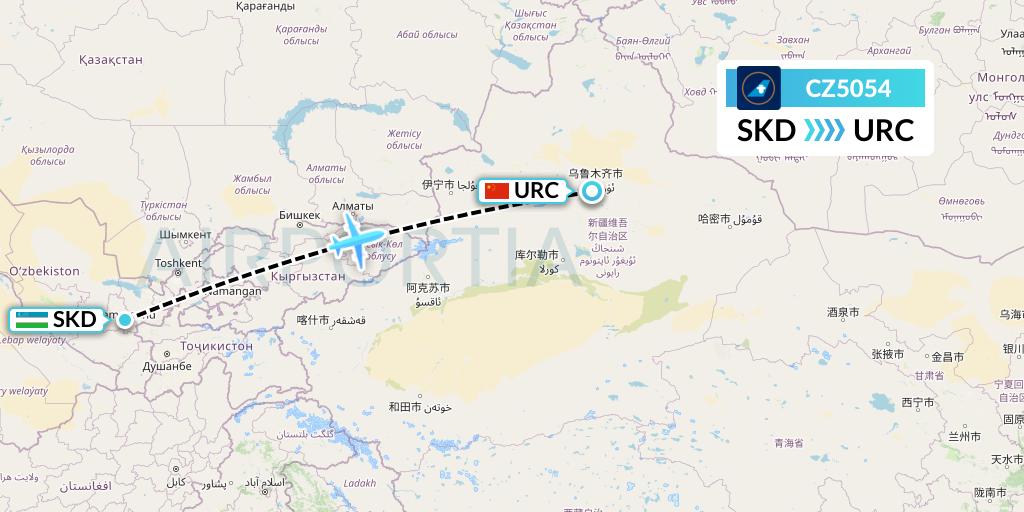 CZ5054 China Southern Airlines Flight Map: Samarkand to Urumqi