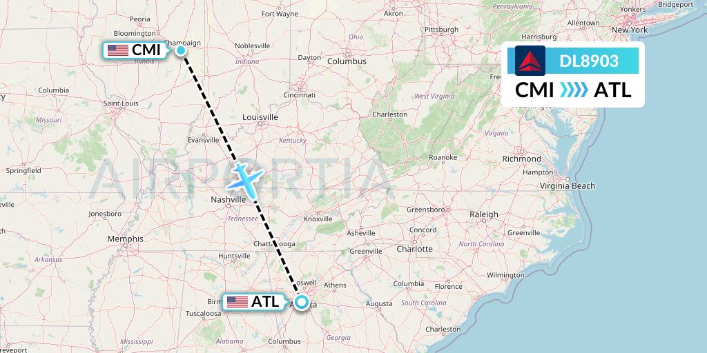 DL8903 Delta Air Lines Flight Map: Champaign to Atlanta