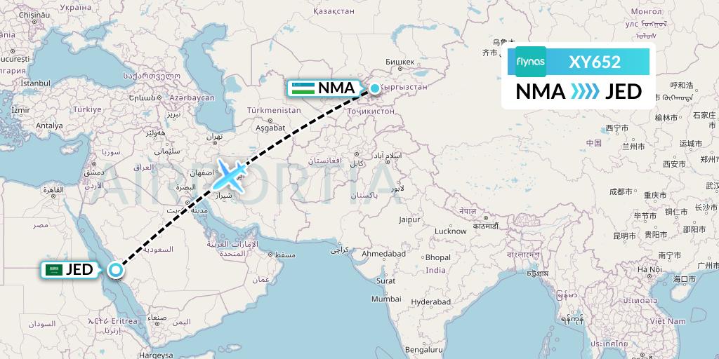 XY652 Flynas Flight Map: Namangan to Jeddah