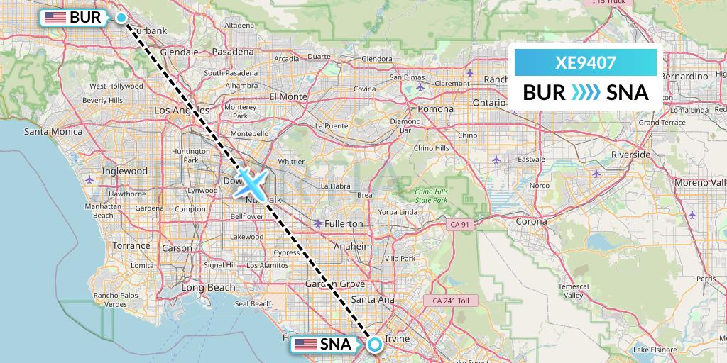 XE9407 Jsx Flight Map: Burbank to Orange County