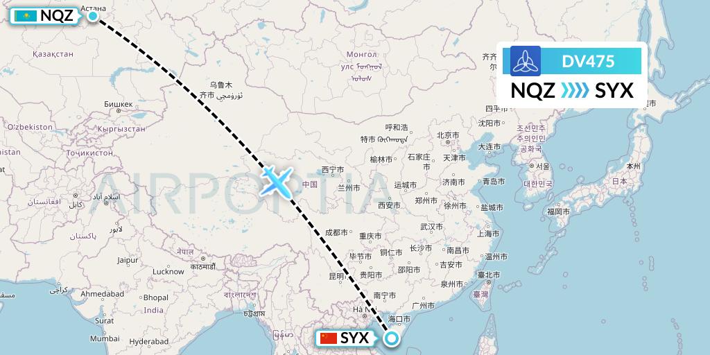 DV475 SCAT Flight Map: Astana to Sanya