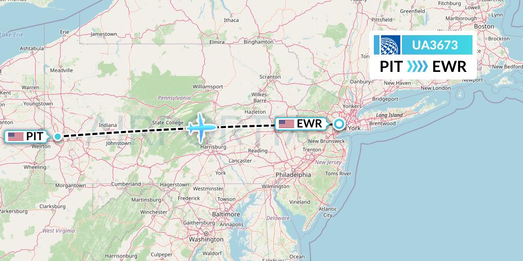 UA3673 United Airlines Flight Map: Pittsburgh to New York