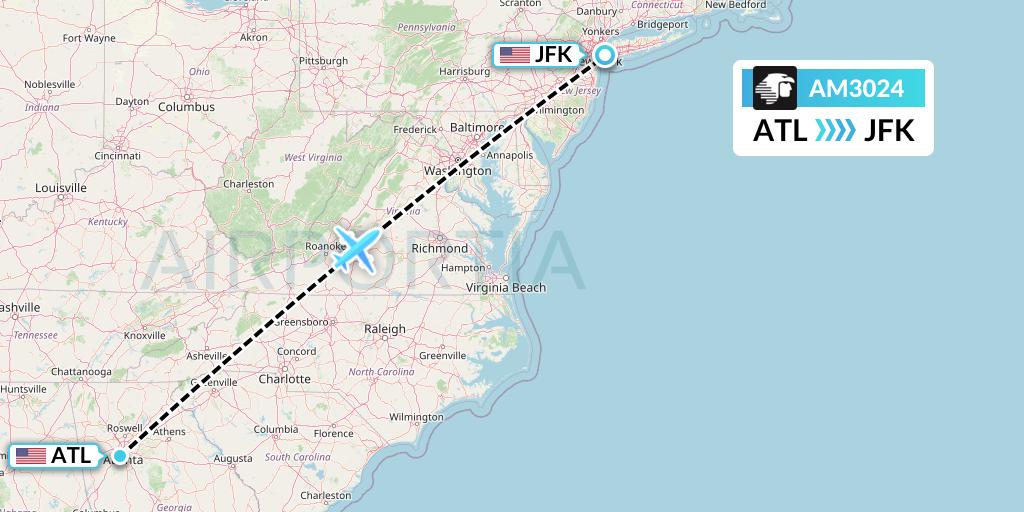 AM3024 Aeromexico Flight Map: Atlanta to New York