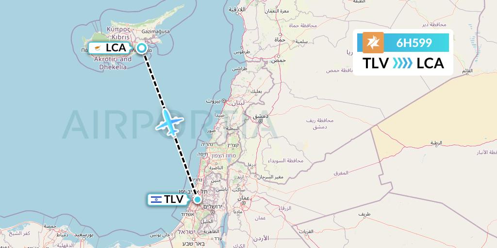 6H599 Israir Airlines Flight Map: Tel Aviv to Larnaca