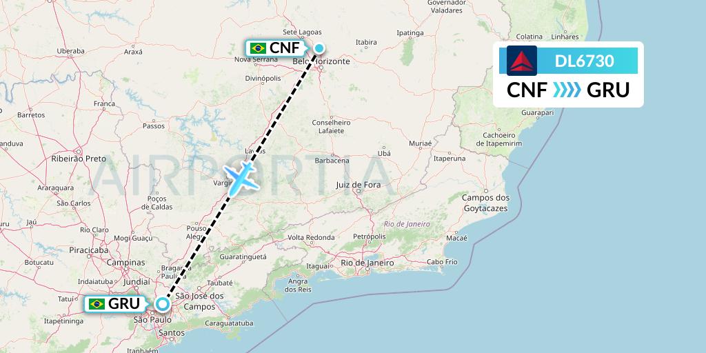 DL6730 Delta Air Lines Flight Map: Belo Horizonte to Sao Paulo
