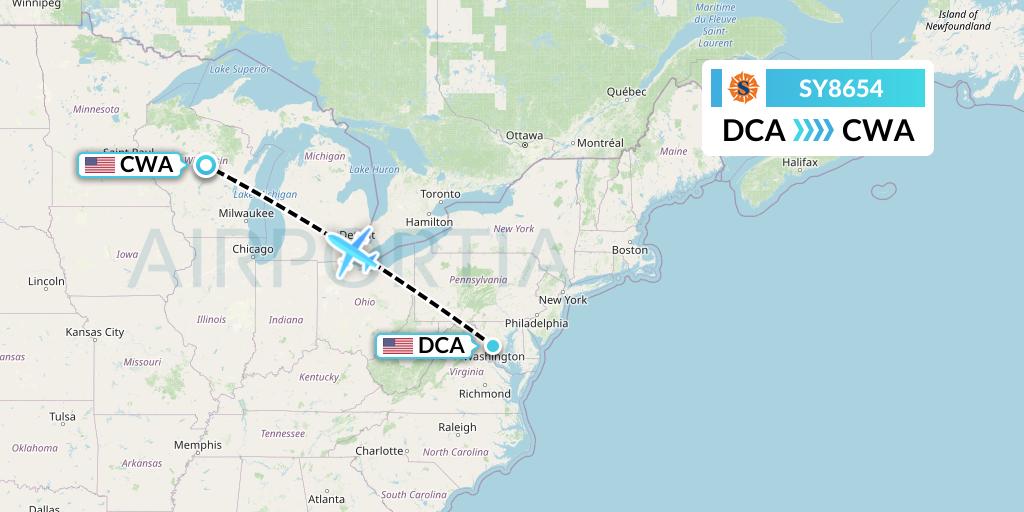 SY8654 Sun Country Airlines Flight Map: Washington to Wausau