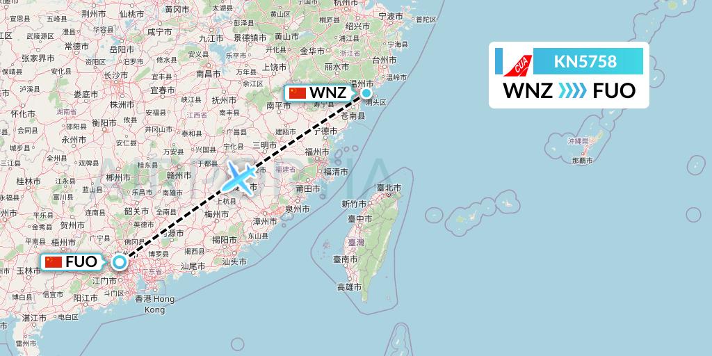 KN5758 China United Airlines Flight Map: Wenzhou to Foshan