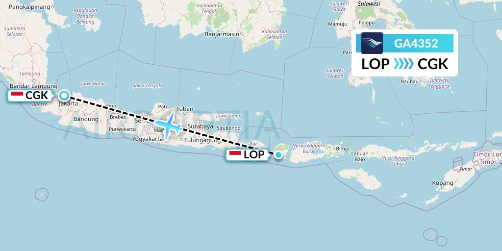 GA4352 Garuda Indonesia Flight Map: Lombok to Jakarta