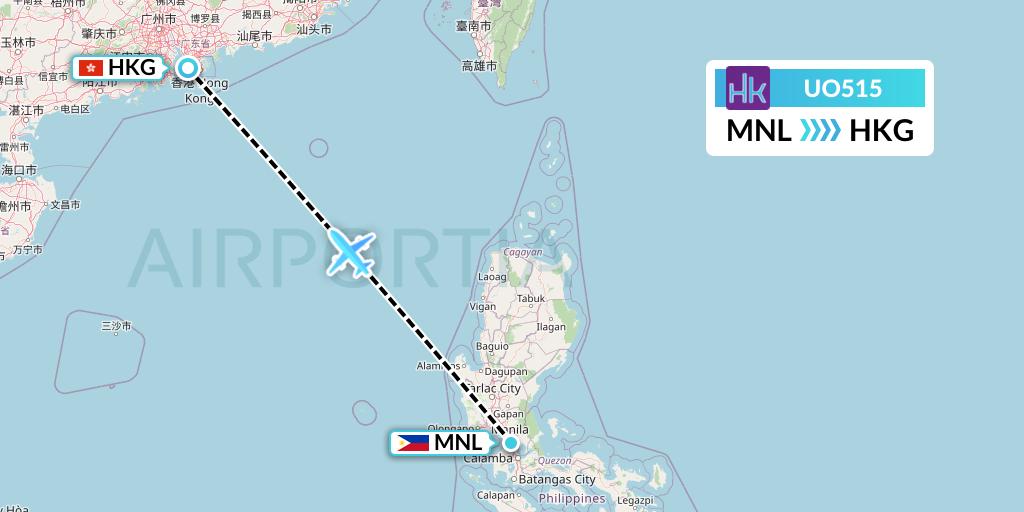 UO515 Hong Kong Express Flight Map: Manila to Hong Kong