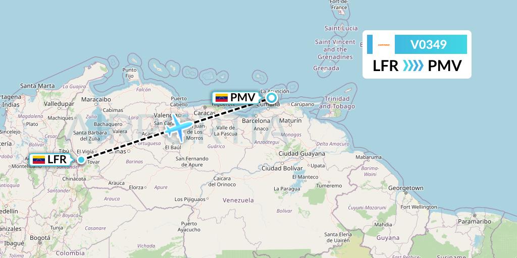 V0349 Conviasa Flight Map: Venezuela to Porlamar