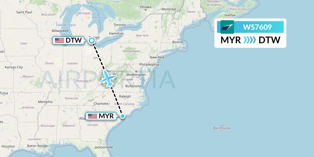 WS7609 Flight Status WestJet Myrtle Beach to Detroit (WJA7609)