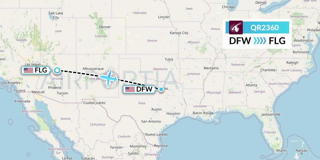 QR2360 Qatar Airways Flight Map: Dallas to Flagstaff