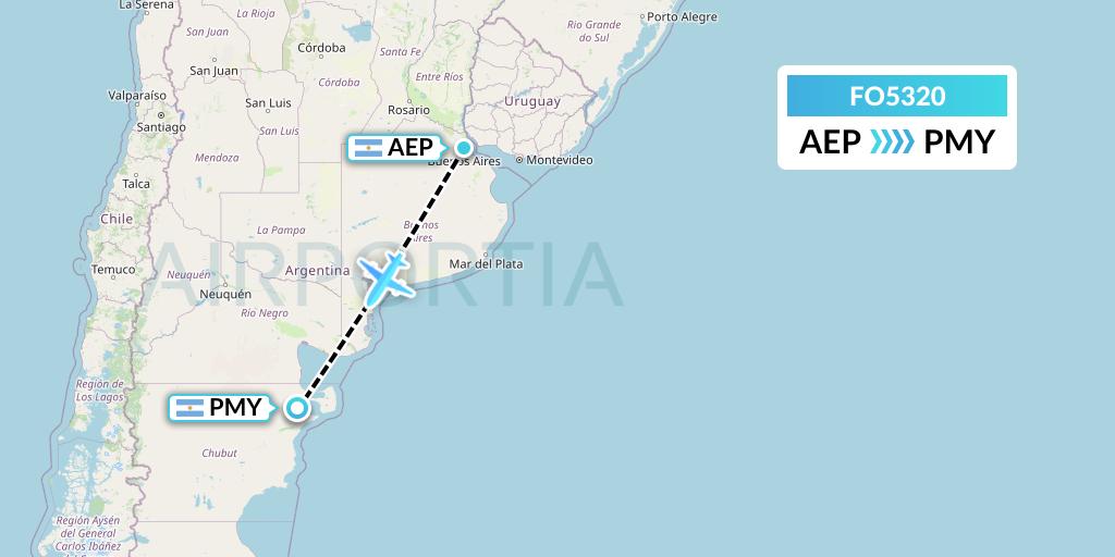 FO5320 Aero Flightops Uk Limited Flight Map: Buenos Aires to Puerto Madryn